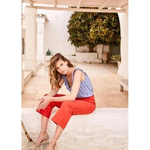 Sezane Manon Striped Blouse Tank Top Ruffle Buttondown Embroidered M-38 286661 - Picture 2 of 8